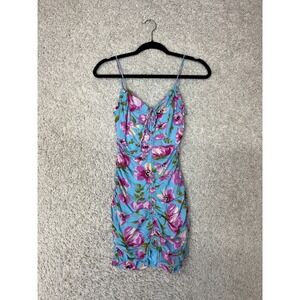 Zara Bodycon Sleeveless Mini Dress Womens XS Cinched Stretch Floral Spring Party